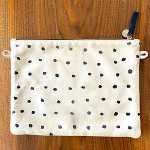 Clare V. Flat Clutch with tabs, leather, ivory polka dot design
